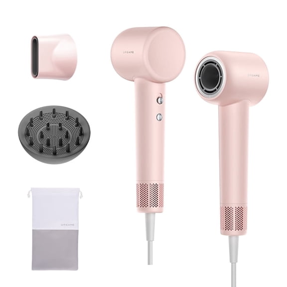 Dreame Gleam Hair Dryer Powerful Fast Drying, Lightweight, 200M Negative Ions for Frizz-Free Shine, Low Noise, Intelligent Temperature Control, 4 Temp Settings, Compact & Ergonomic Design,Pink