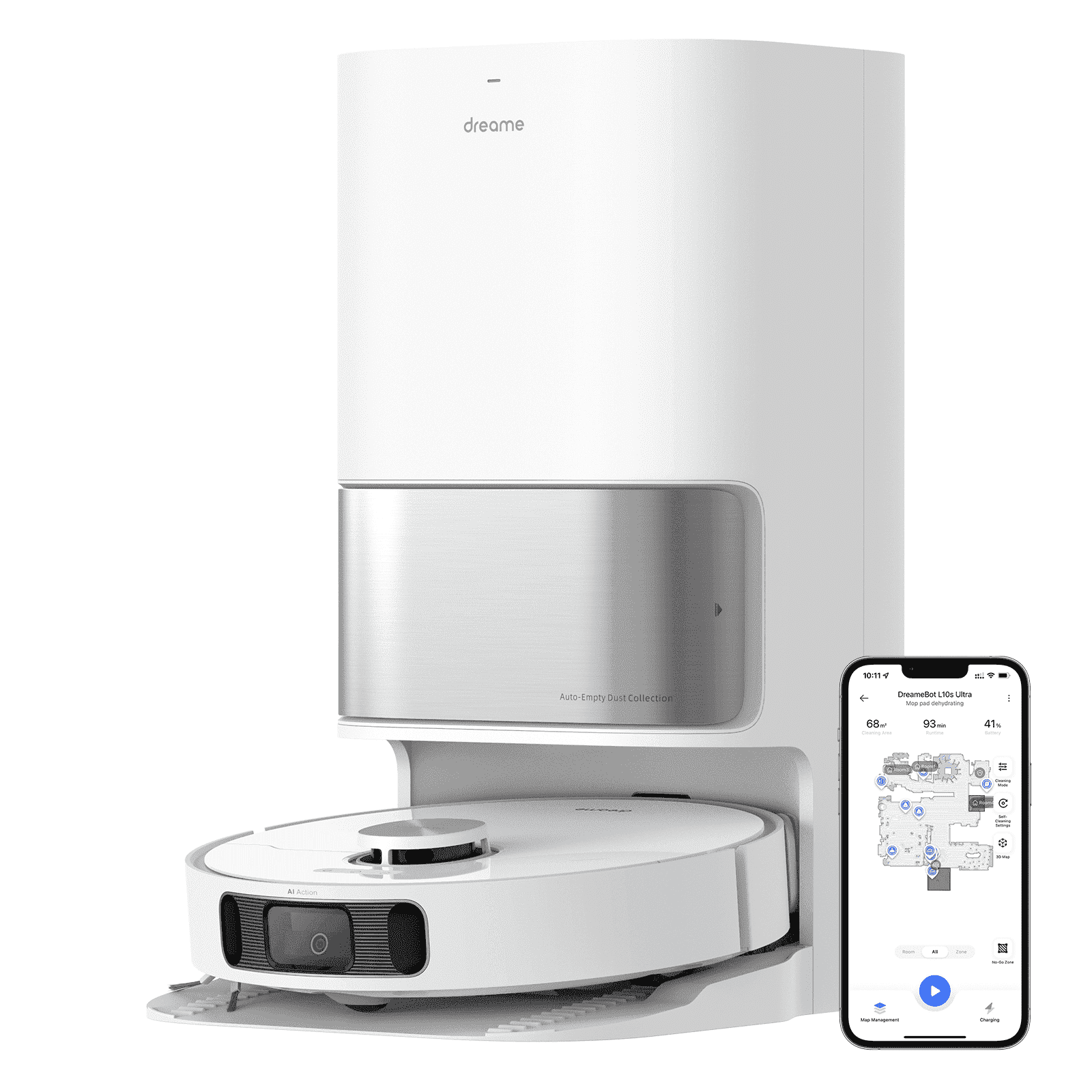 Dreame L10s Ultra Robot Vacuum and Mop Combo, Auto Mop Cleaning and Drying, Self-Refilling and Self-Emptying Base for 60 Days of Cleaning, 5300Pa Suction and AI Navigation, Compatible with Alexa - Walmart.com