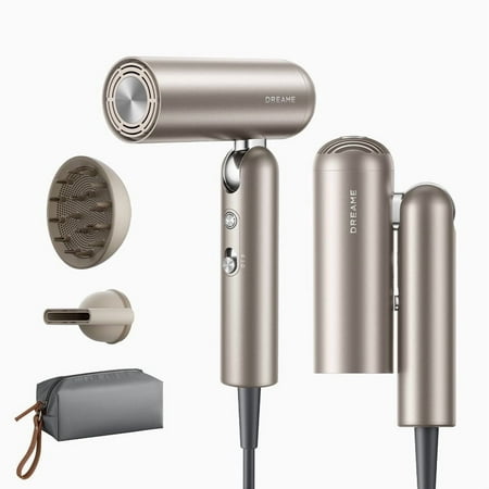 Dreame Pocket Pro Hair Dryer, Dual Voltage Travel Blow Dryer with Diffuser, 1300W Professional HighSpeed Ionic Hair Blower, Fast Drying, Low Noise, Lightweight, No Heat Damage