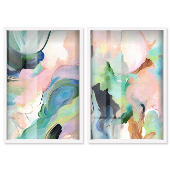 Dreamer Blue Serenity Pair Shadowbox Print Modern Wall Decor Set by Art Remedy, White Frame, 10 x 15