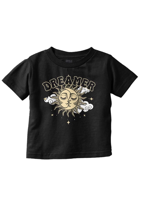 Dreamer Celestial Sun Moon Face Toddler Boy Girl T Shirt Infant Toddler Brisco Brands 3T