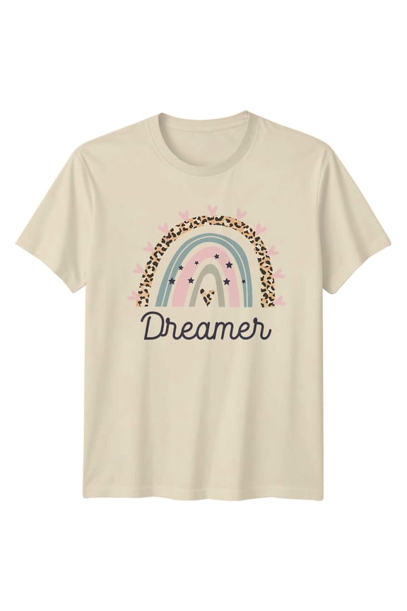 Dreamer Leopard Rainbow T-Shirt Positive Quote Graphic Top