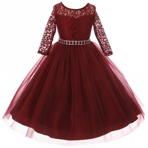 Dreamer P Elegant Lace Top Tulle Dress V Neck Flower (Girl), Size 8