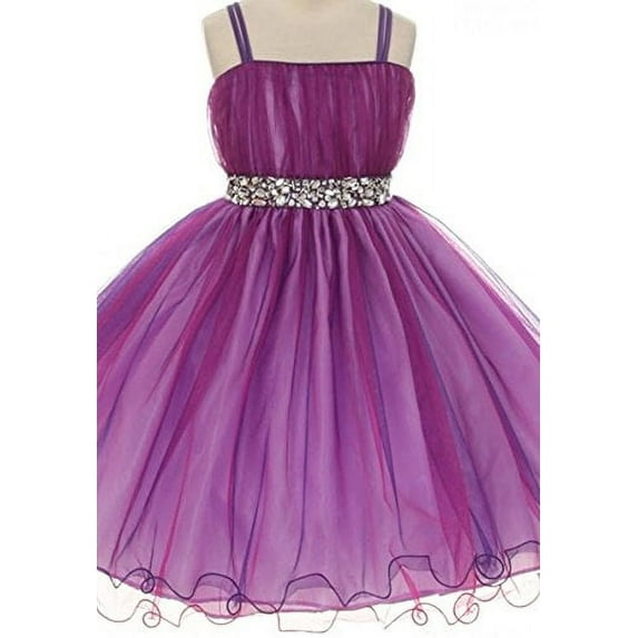 Dreamer PePi Double Spaghetti Strap Tulle Rhinestone Easter Big Girls Flower Girl Dress Purple Fuchsia 16 (C03B31)