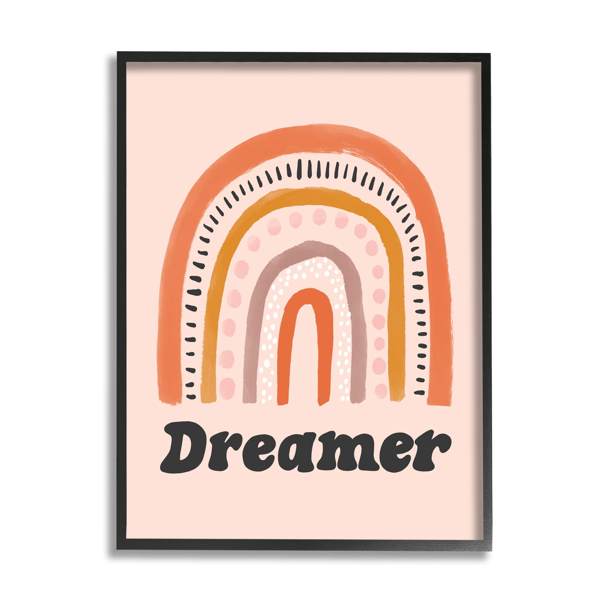 Dreamer Sentiment Whimsical Orange Pink Rainbow 11 in x 14 in Framed Painting Art Print, by Stupell Home Décor