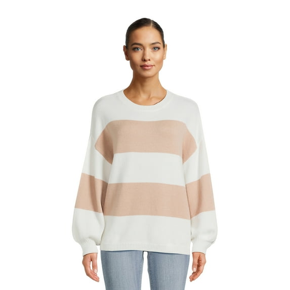 Dreamers By Debut Women's Striped Sweater with Long Puff Sleeves, Mid-Weight