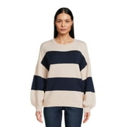 DREAMERS BY DEBUT Women's Striped Sweater with Blouson Sleeves, Midweight, Sizes XS-XL