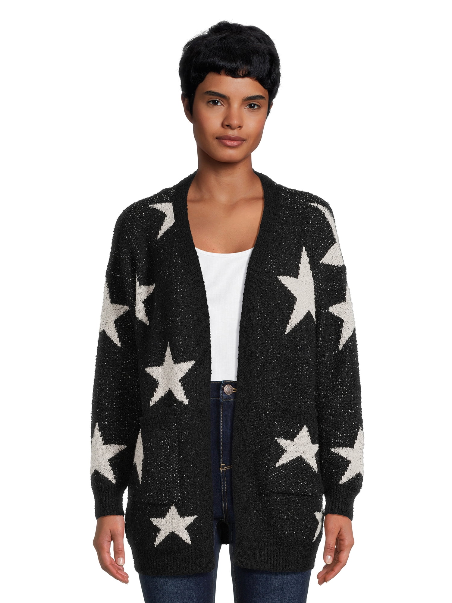 Dreamers by Debut Women's Open Front Print Cardigan Sweater