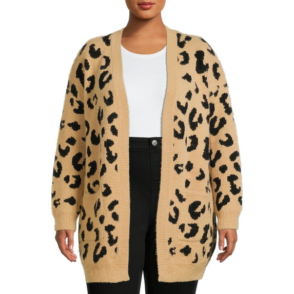 Dreamers by Debut Women's Plus Size Leopard Print Cardigan