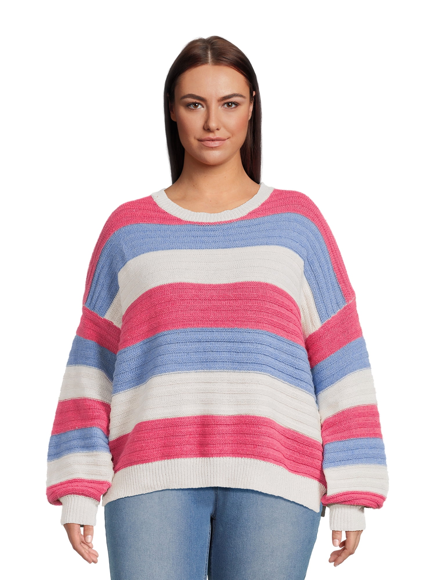 Dreamers by Debut Women's Plus Size Striped Pullover Sweater, Midweight ...