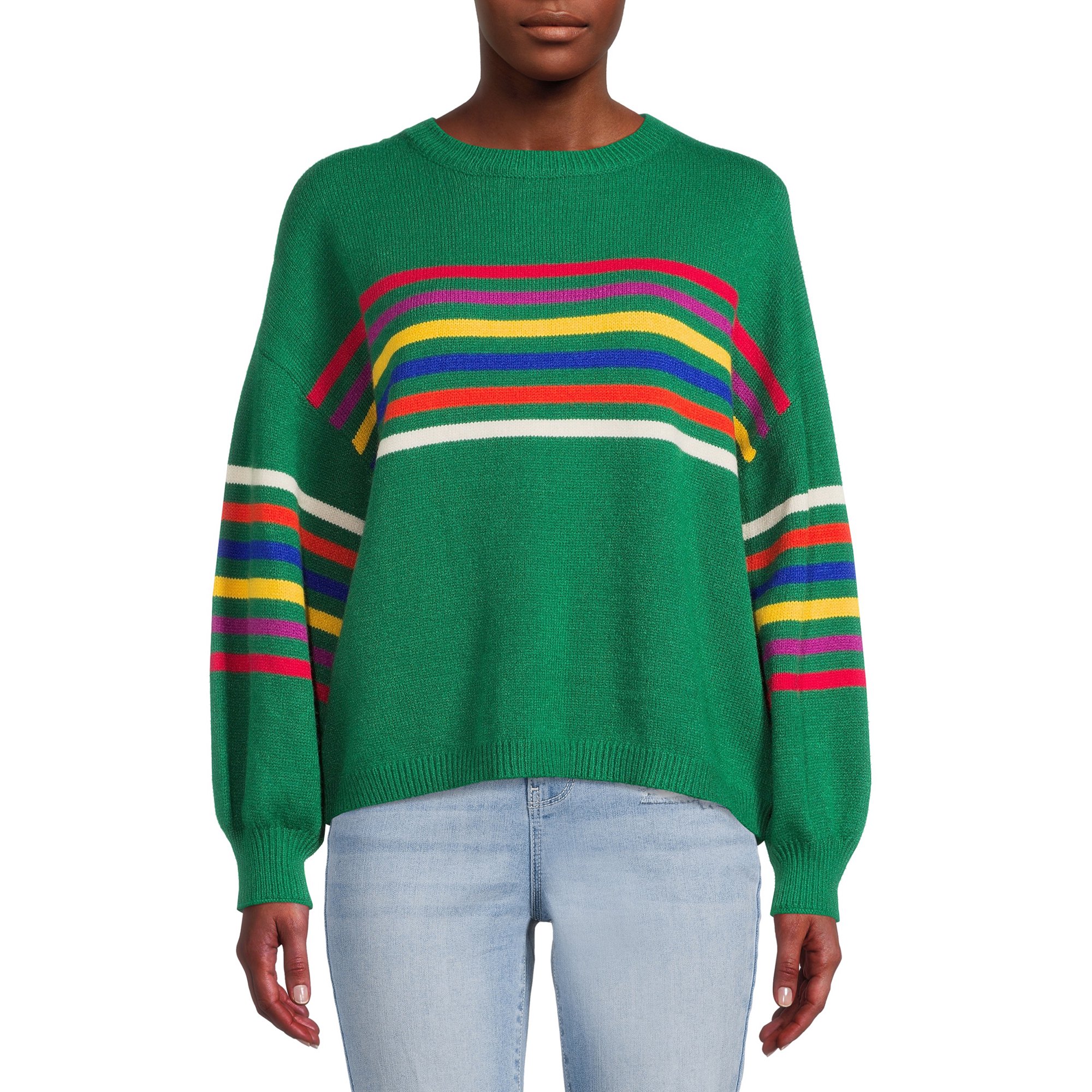 Dreamers by Debut Women's Striped Sweater with Puff Sleeves - Walmart.com