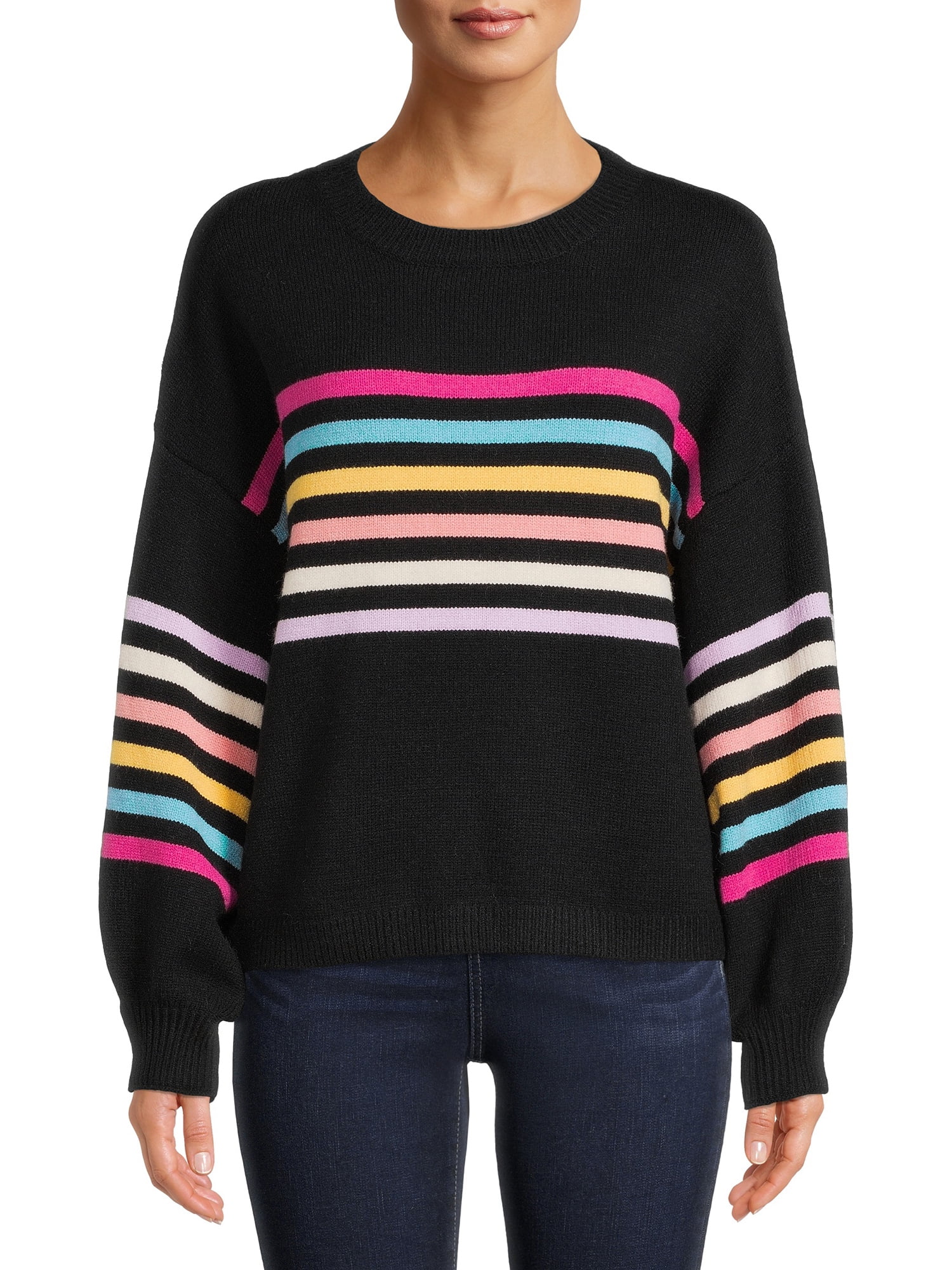 Dreamers by Debut Women's Striped Sweater with Puff Sleeves - Walmart.com