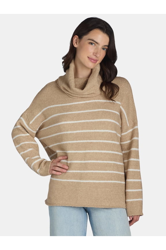 Women’s Cowl Neck Sweater with Long Sleeves, Midweight, Sizes XS-XL