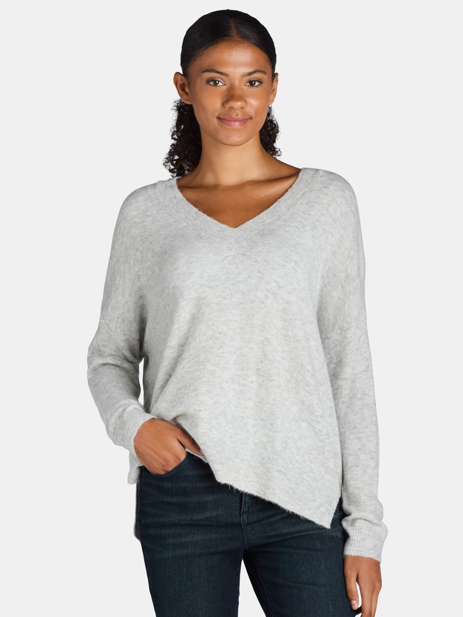 Dreamers by Debut Women s Oversized V Neck Sweater with Long Sleeves Midweight Sizes XS XL Walmart