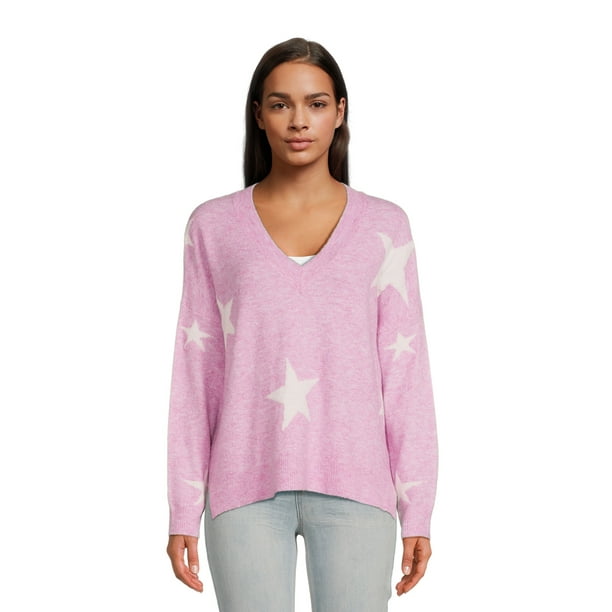 Dreamers by Debut Womens Oversized V-Neck Long Sleeve Pullover Sweater ...