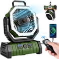thumbnail image 1 of Dreamfair 30000mAh Camping Fan with LED Lantern, Rechargeable Battery Operated Oscillating Fan with Remote & Hook, Portable Tent Fan with Timer, 4 Speeds for Outdoor Camp RV Jobsite Power Outage, Gre, 1 of 8