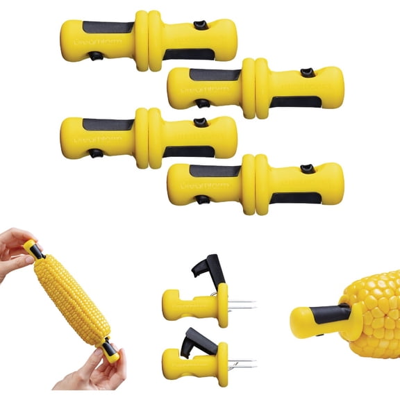Dreamfarm 6073893 Lockorns Yellow Polypropylene & Stainless Steel Corn Cob Holders