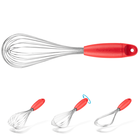 Dreamfarm Flisk 3-in-1 Fold-Flat Stainless Steel Cooking Whisk - Red
