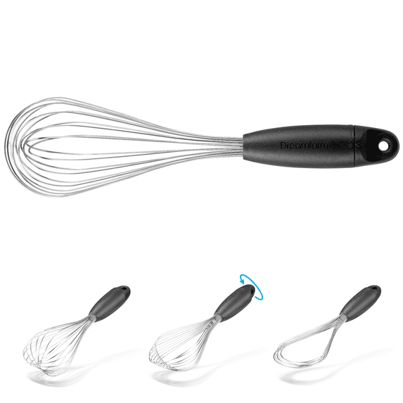 Dreamfarm Flisk 3-in-1 Fold-Flat Stainless Steel Cooking Whisk - Black