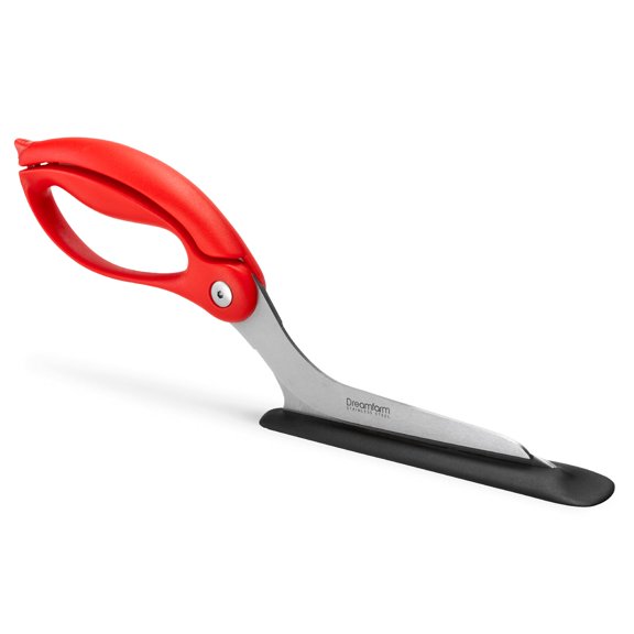 Dreamfarm Scizza 2-In-1 Easy Ergonomic Pizza Scissors with Stainless Steel Pizza Cutter Blades & Non-Stick Slice Server - Red