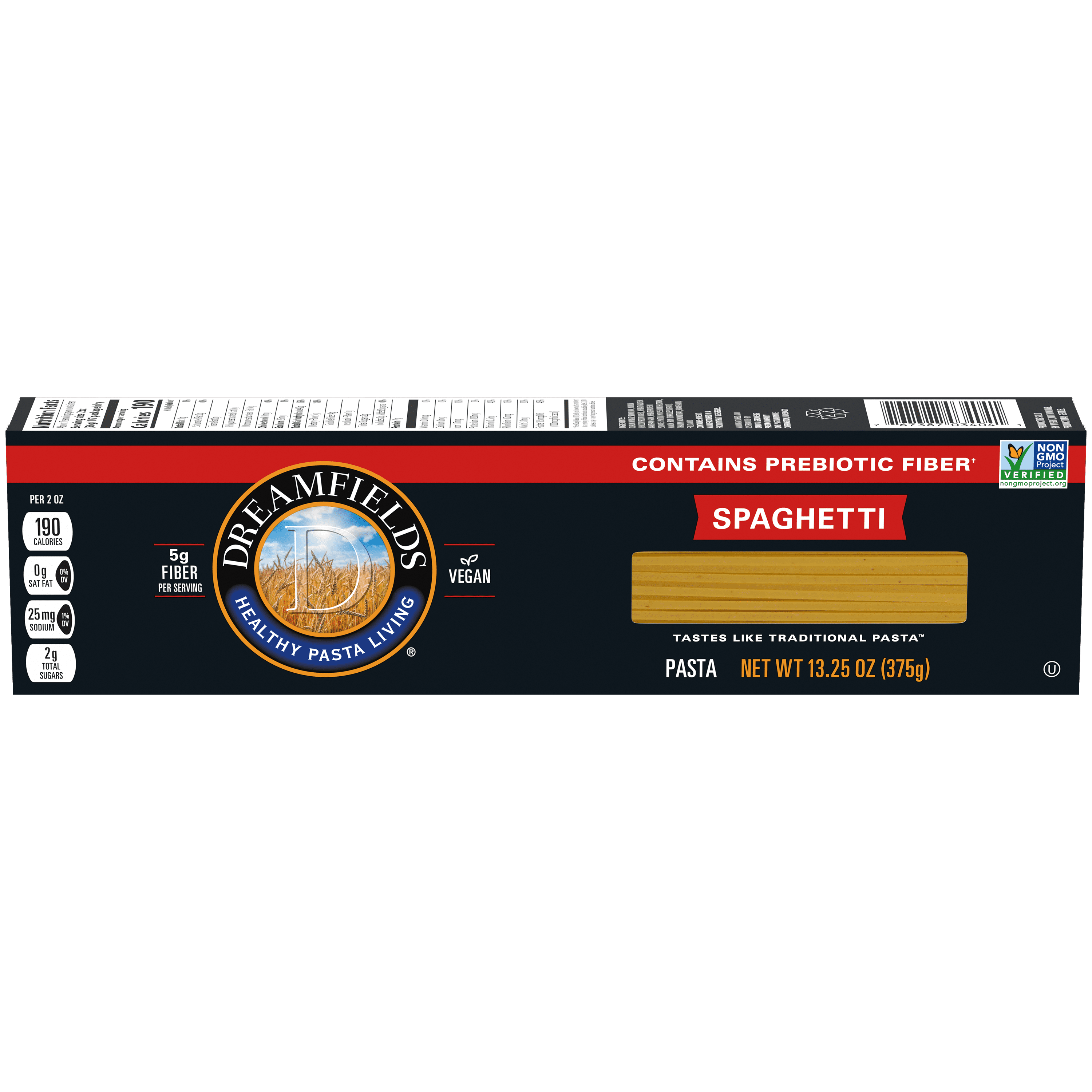 Dreamfields Spaghetti Pasta, Vegan with 5g Fiber, 13.25 oz (Shelf Stable)