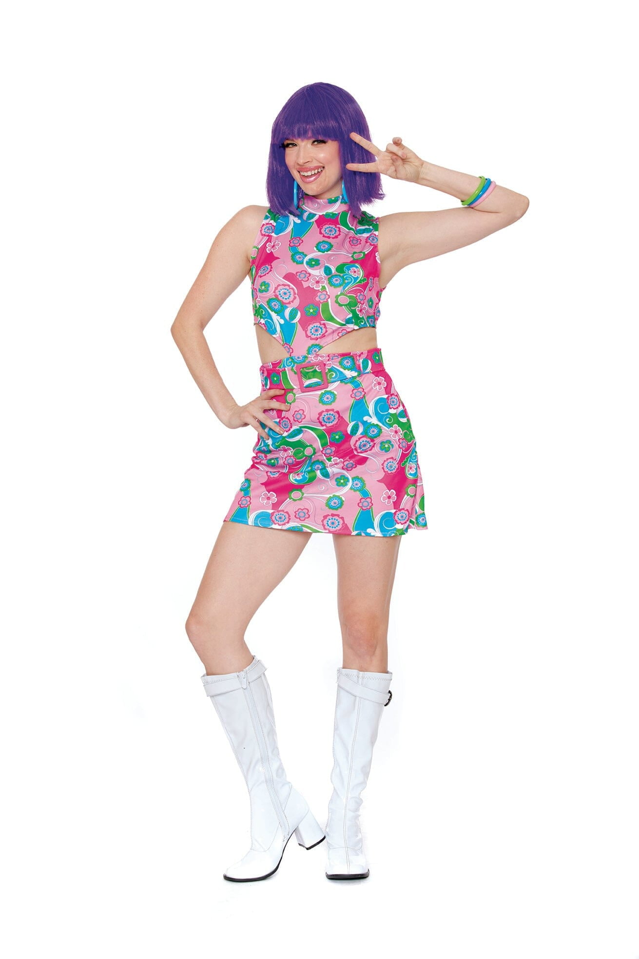 gogo dress Flash Dance Groovy Go Go Dancer Costume with Psychedelic Swirl Print and Accessories Designed for festival fashion Girl's Mod Groovy GoGo Cutie