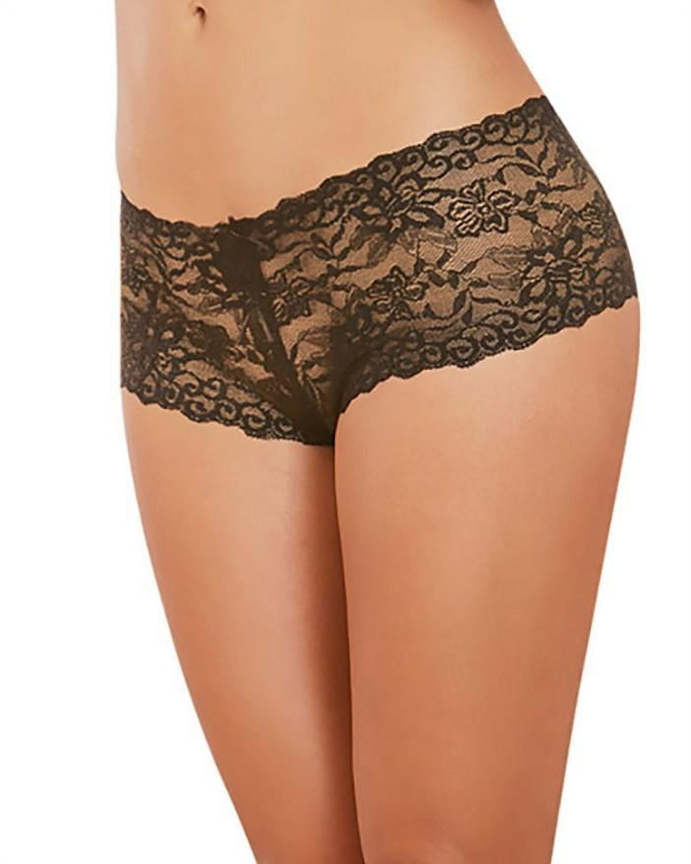Boyshort Panties in Black Stretch Lace, Available Crotchless All