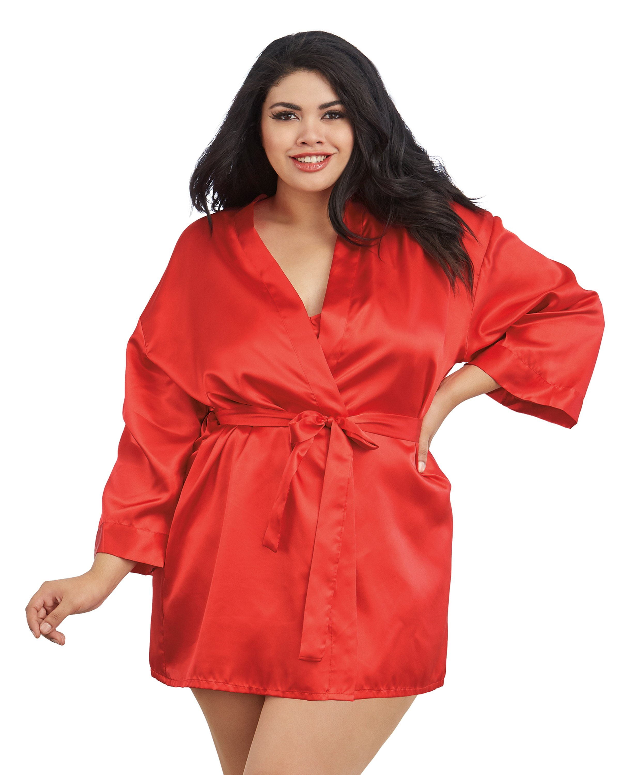 Dreamgirl Plus Size Satin Robe & Chemise Set 