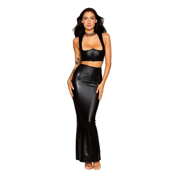 Dreamgirl Plus Size Stretch Faux-Leather and Eyelash Lace Bra and Garter Panty Set