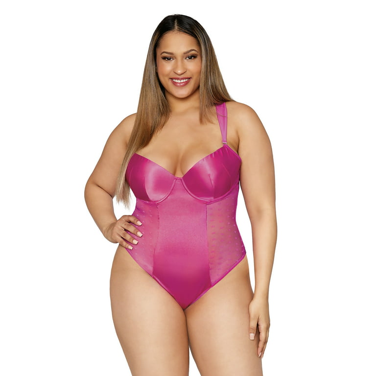 Dreamgirl Plus Size Stretch Satin and Heart Mesh Teddy 