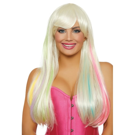 Dreamgirl Women's Long Straight Hidden Platinum/Bright Pastel Rainbow Wig