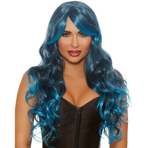 Dreamgirl Women's Long Wavy Layered Steel Blue/Bright Blue Ombré Wig