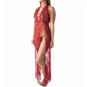 Womens Dreamgirl 10460 Scalloped Lace Halter Gown with Thong Set Garnet M