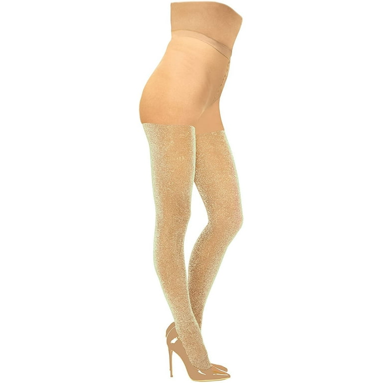 Dreamgirl womens Glittery Lurex Pantyhose With Non-slip Silicone Support 