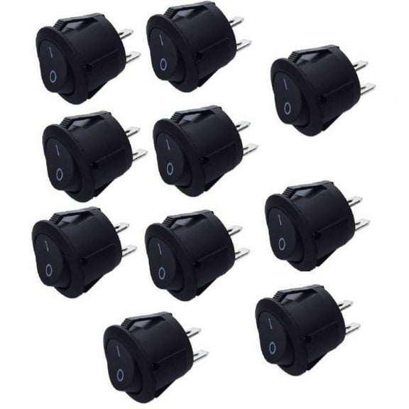 Dreamhall 10Pcs Round Rocker Switch AC 6A 250V SPST 2 Pins 2 Position ON/Off Illuminated Round Boat Rocker Switch Toggle Black