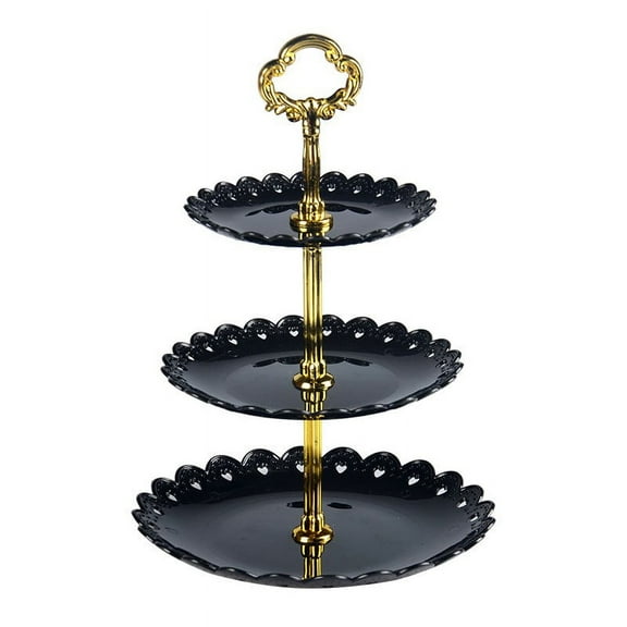 Dreamhall 3-Tier Dessert Cake Stand, Plastic Pastry Stand Small Cupcake Stand Cookie Tray Rack Candy Buffet Set Up Fruit Plate and Trays for Wedding Home Birthday Party Decor Serving Platter Black