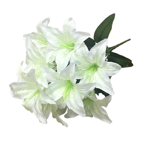 Dreamhall Artificial Lily 10 Heads Fake Lily Artificial Flower Wedding Party Decor Bouquet Home Hotel Office Garden Craft Art Decor Milk White