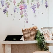 Dreamhall Colorful Flowers Wall Stickers, Floral with Butterflies Wall Decals, Removable Painterly Peel and Stick Wall Art Murals for Kids Girls Bedroom Living Room Nursery Classroom Kitchen