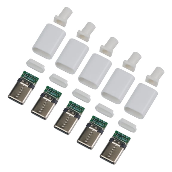 Dreamhall Green Board Types 5Pcs Type-C Usb 3.1 Plug Male Connectors with Pcb Data Line interface Diy Data Cable Accessories,White