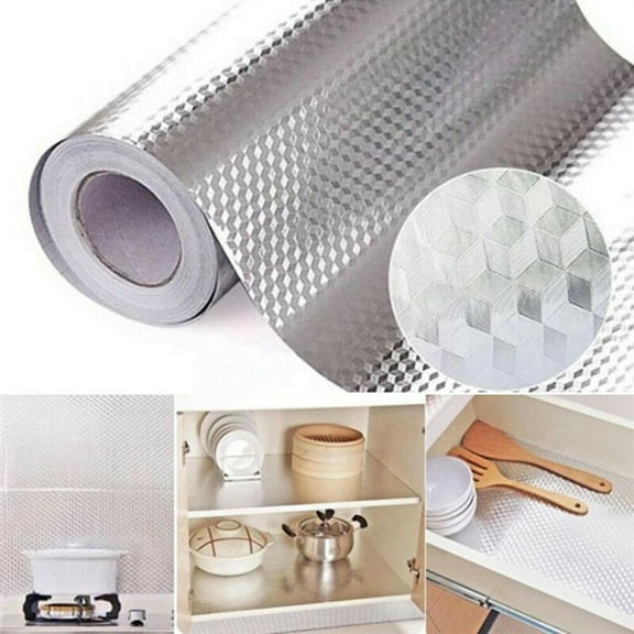 Dreamhall Kitchen Backsplash Wallpaper Stickers Oil Proof Waterproof Sticker Stainless Steel Contact Paper Self Adhesive Waterproof Aluminum Foil Stove Stickers Kitchen Wall Stickers 12"x40" Silver