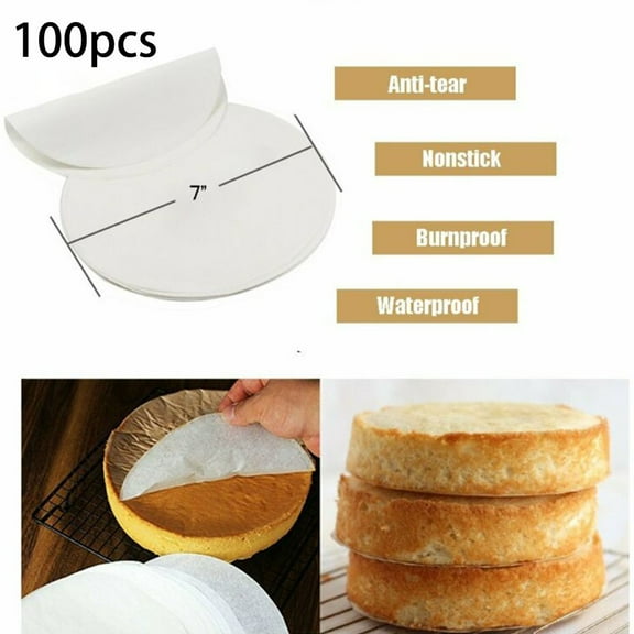 Dreamhall Non-Stick Round Parchment Paper- 7 inch - 100 Eco-Friendly Pack - Baking Paper Liners for Round Cake Pans Circle Cheesecake, Cooking, Air Fryer White