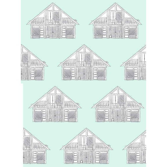 Dreamhouse Classic Removable Vinyl Wallpaper by Barbie - Robins Egg
