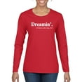 thumbnail image 1 of Dreamin' Dr Martin Luther King Jr. 1963 Womens Graphic Long Sleeve T-Shirt, Red, Large, 1 of 3