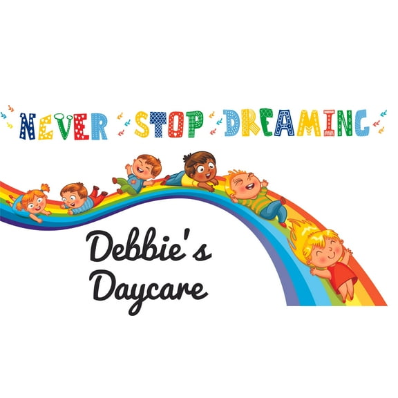 Dreaming Daycare Rainbow Cartoon Customized Wall Decal - Custom Vinyl Wall Art - Personalized Name - Baby Girls Boys Kids Bedroom Wall Decal Room Decor Wall Stickers Decoration Size (27x30 inch)
