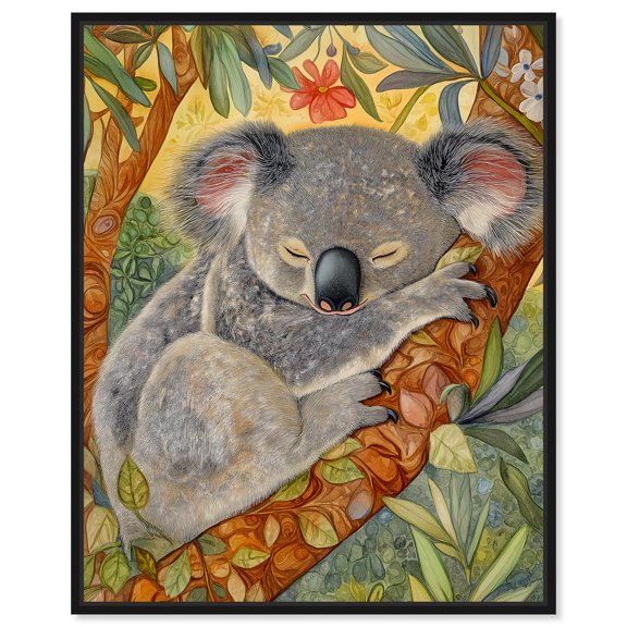Dreaming Koala Canvas Print Zoo Art by Art Remedy, Black Frame, 30 x 36