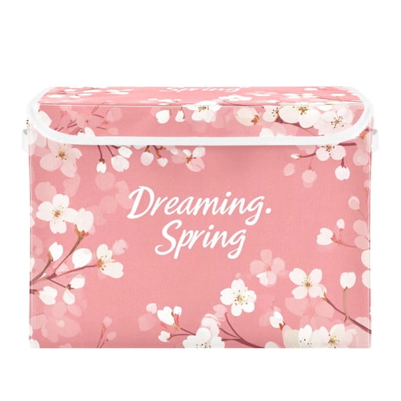 Dreaming Spring Cherry Blossom Foldable Storage Bin with Lid and Handle Collapsible Storage Box 16.5 x 12.6 x 11.8 inches