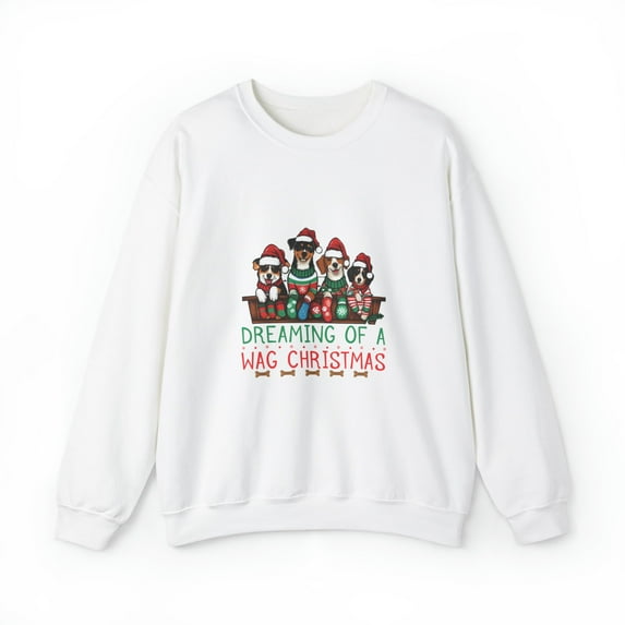Dreaming of a Wag Christmas Sweatshirt | Dog Sweatshirt | Animal Lover Gift | Dog Mom Sweatshirt | Dog Lover Sweatshirt | Unisex Heavy Blend™ Crewneck Sweatshirt