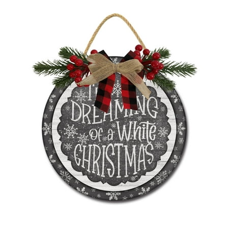 I'm Dreaming Of A White Christmas Door Hanging Sign 11 inch Wooden Wall Sign, Rustic Holiday Wreath Decor for Front Door Porch Home Window Wall Farmhouse Decorations