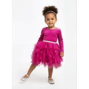 Dreaming of Lucy Toddler Girls Velvet Glitter Tutu Dress with Long Sleeves, Sizes 12M-5T