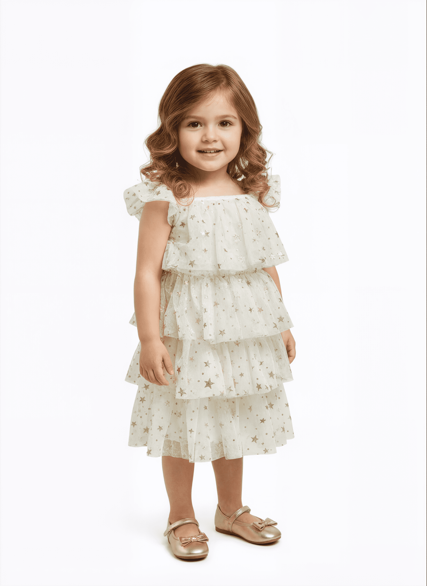 Dreaming of Lucy Toddler Girls Shimmer Tiered Ruffle Dress with Short Sleeves, Sizes 12M-5T